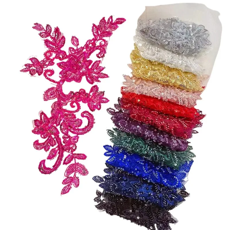 1 Paar. 16-farbige bestickte Spitze mit mehrfarbigen Perlen, elegantes Hochzeitskleid, funkelnd und glänzend, DIY-Nähdekoration für Kleidung.