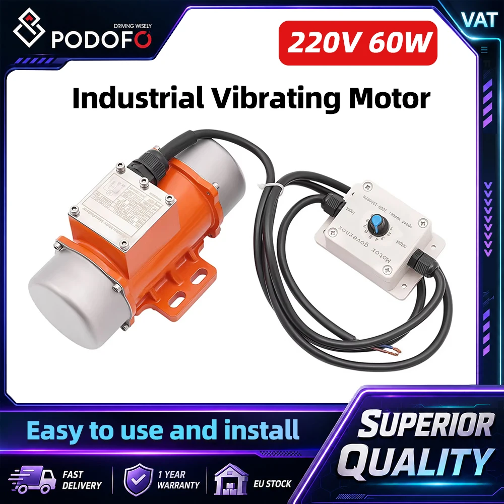 Podofo AC 220V 60W Single Phase Concrete Vibrator Motor 3000 RPM Industrial Vibration Motor 63 KGF Centrifugal Force IP65 Electric Vibrating Vibration Motor 9-Level Adjustment For Concrete Vibration,