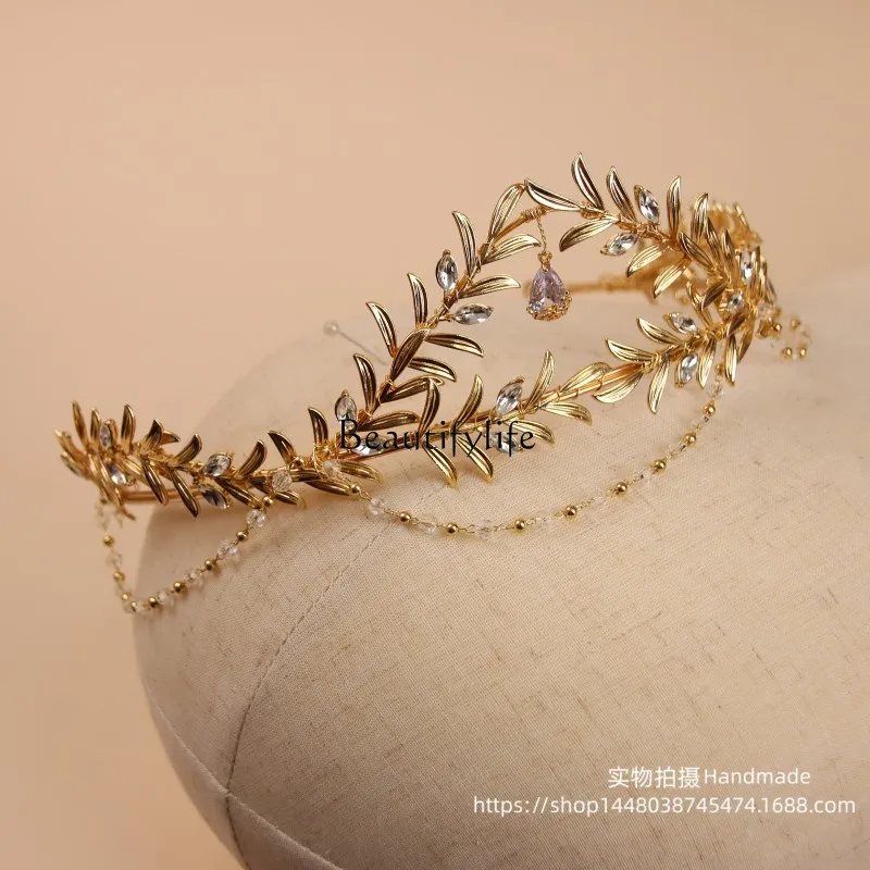 

New European and American style retro gold leaves leaves crown bride photo studio performance headgear baroque