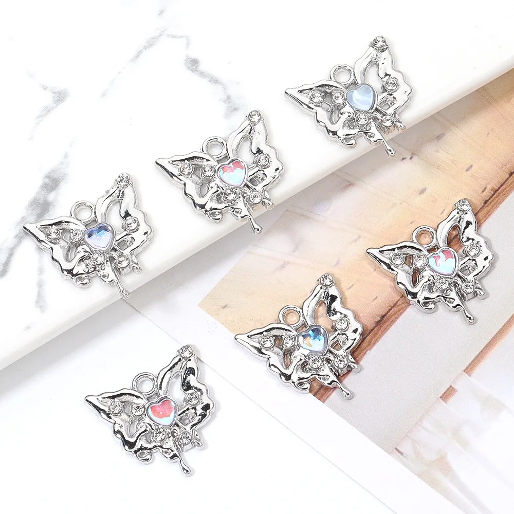 

10Pcs Colorful Hollow Crystal Butterfly Charms Alloy Pendent For Phone Bag Keychain Earrings Necklace Diy Jewelry Crafts Make