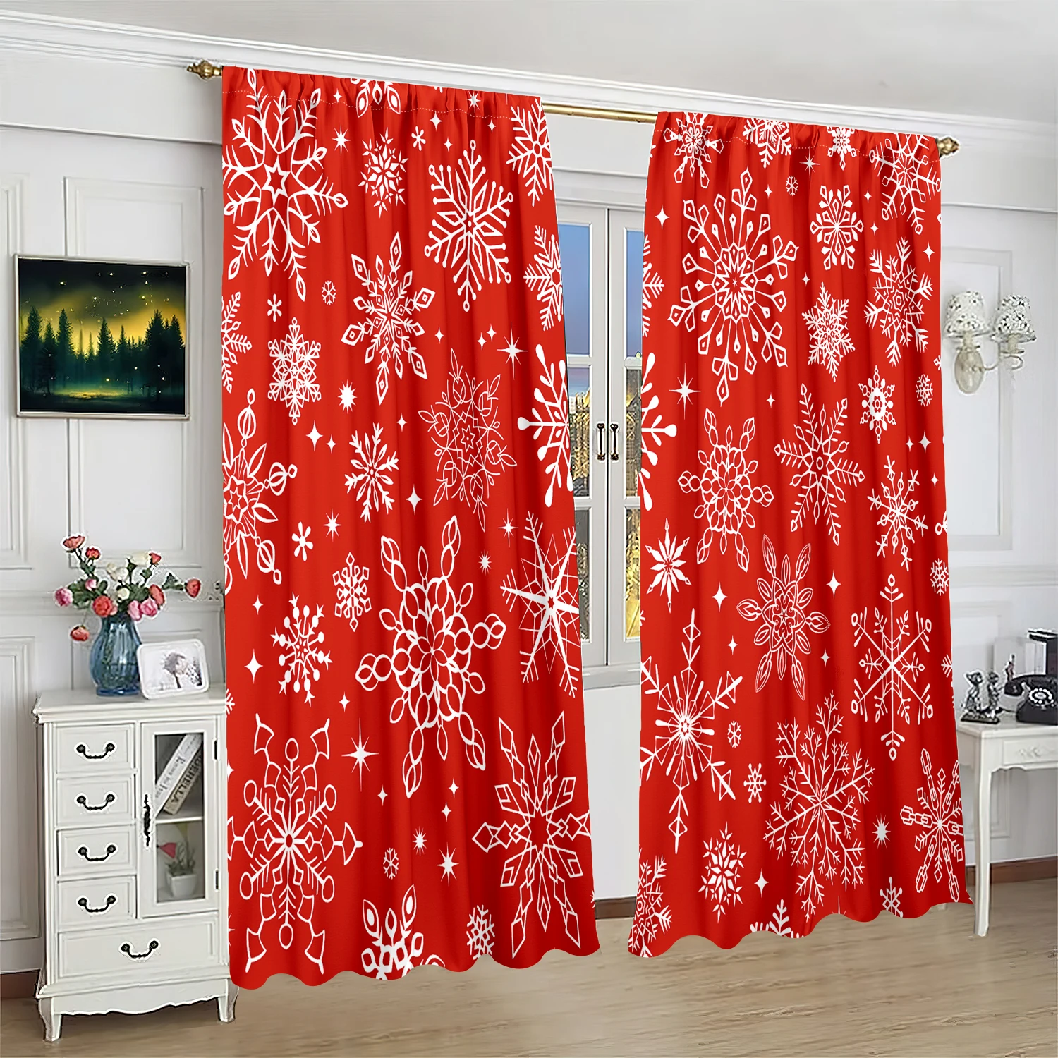 2 pieces - Christmas print curtains - Polyester material - Bedroom, living room, study private curtains - customizable patterns