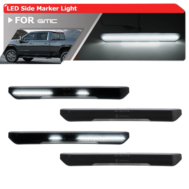 

For GMC Sierra 2500HD 3500HD 2020-2026 Canyon 2023-2026 Smoked LED Fender Wheel Side Marker Lights Sequential Welcome Lighting