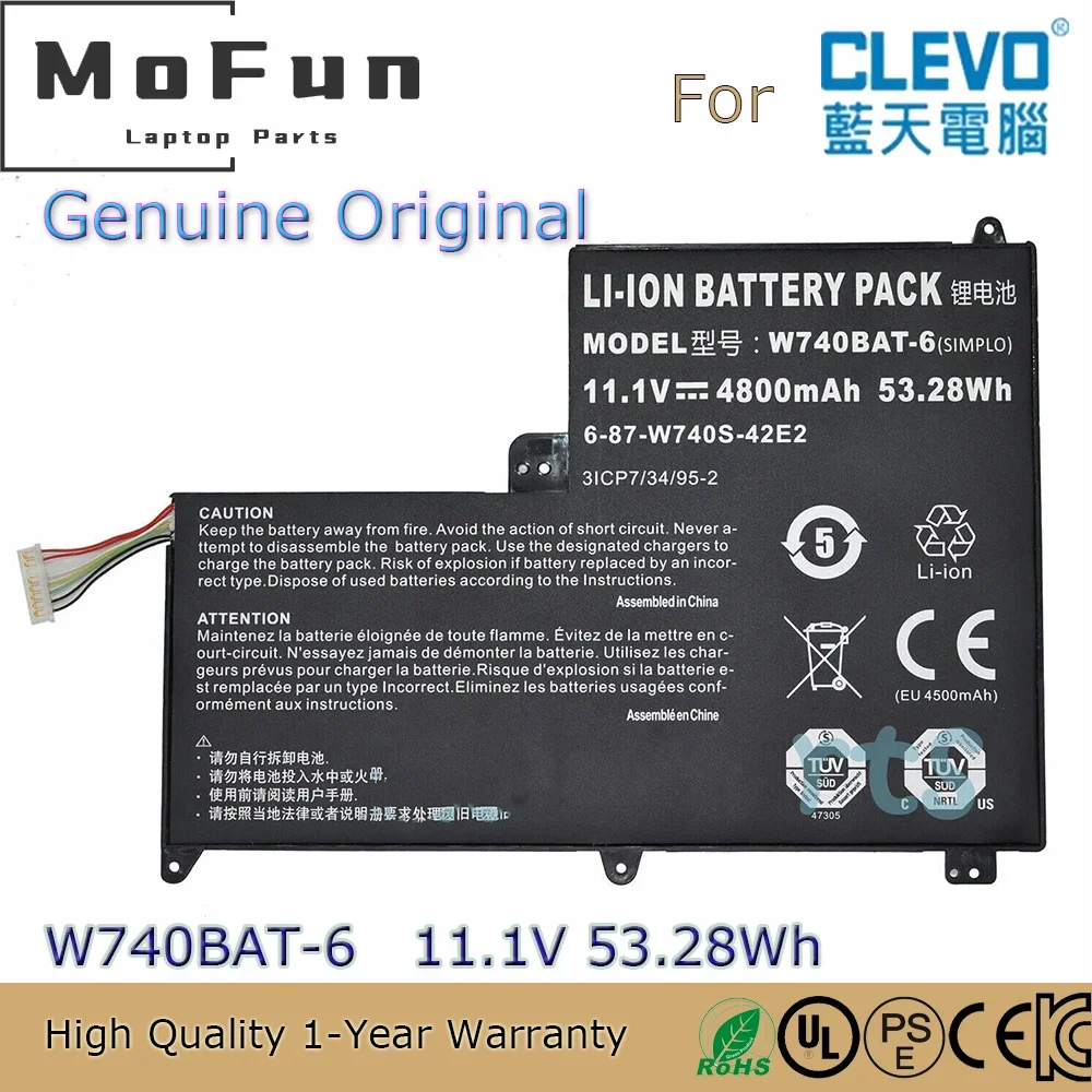 

Совершенно новый оригинальный аккумулятор для ноутбука W740BAT-6 11,1 В 53,28 Втч для Clevo 6-87-W740S-42E 3ICP7/34/95-2 S413 W740SU и т. д.
