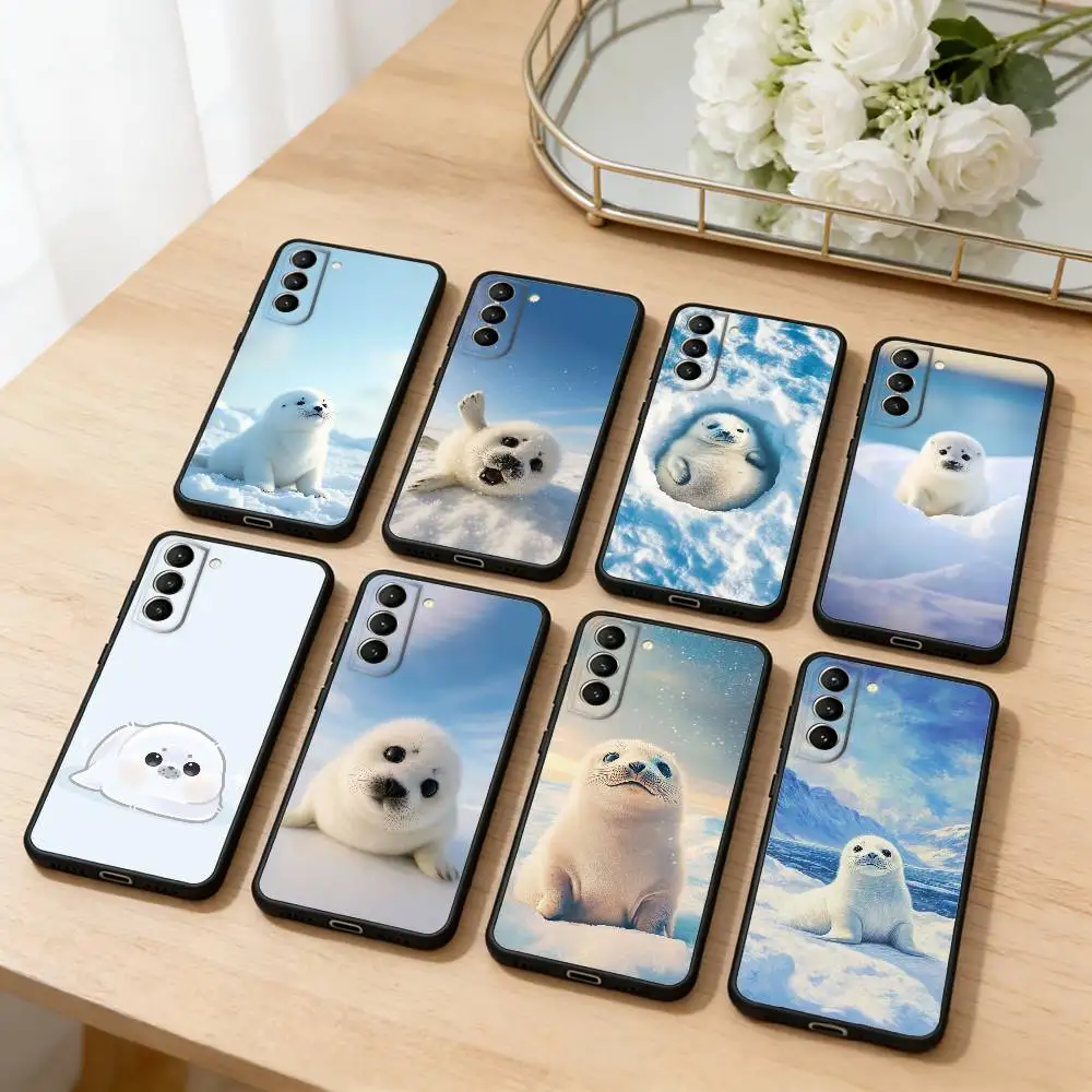 

Animal A-Art Cute Seal Phone Case For Samsung S25,24,23,22,30,21,10,9,Ultra,Plus,Lite,FE,4,5 G Soft Black Case