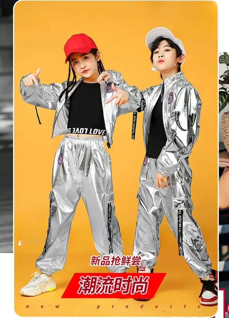 Children Hip-hop Astronaut Space Suits Boys Drums Clothing Set Girls Silver Jazz Dance Costumes Girl Rave Stage Costume