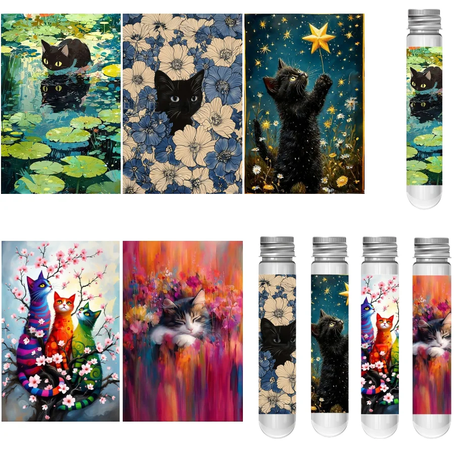 5 Packs 750 Pieces Adult Mini Test Tube Puzzle Jigsaw Cats Series Painting Funny Game Home Decor Wall Display Festival Gifts
