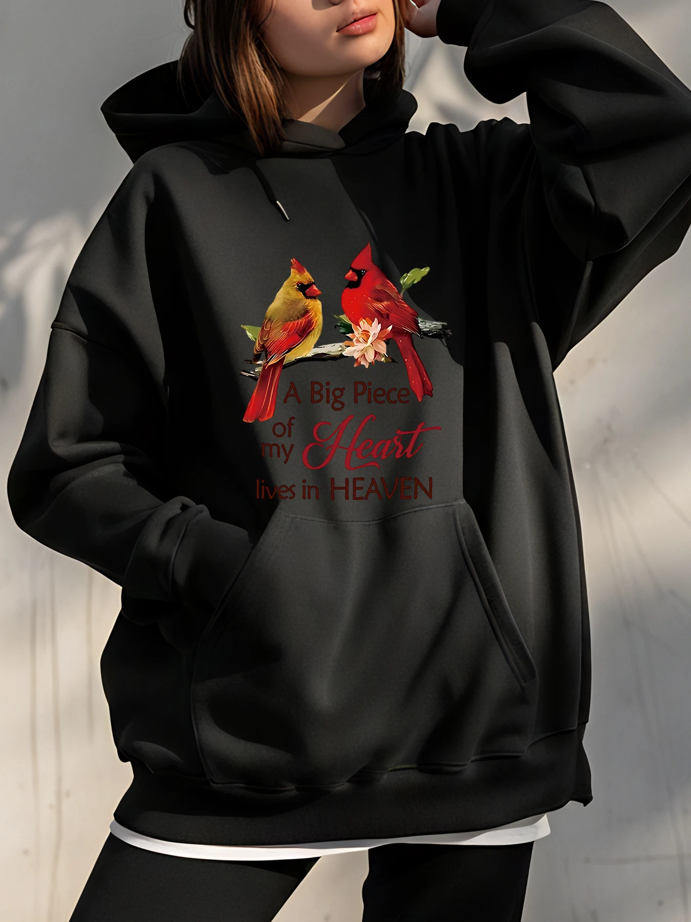 

Толстовка с капюшоном Cardinal Birds A Big Piece of My Heart Lives in Heaven, толстовка с принтом, женская повседневная осенне-зимняя одежда