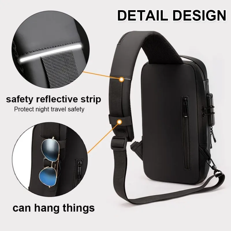 New Men Sports Sling Shoulder Bag Oxford Cloth Waterproof Chest Daypack with USB Charging Port Fashion Anti-Theft Crossbody Bags