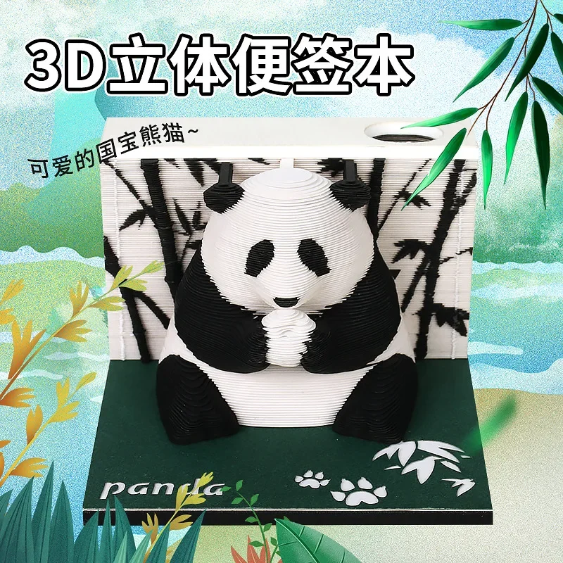 2025 Calendar Panda Creative Gift 3D Memo Pad Paper Carving Model Memo Paper Pen Holder Desk Ornament souvenir New Year Gift