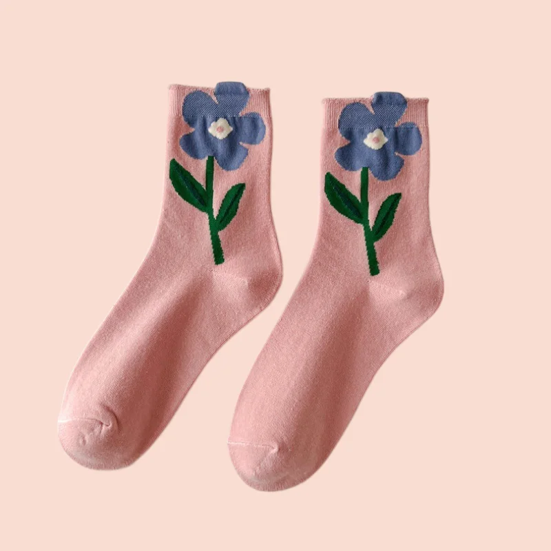 5/10 Pairs Women's Cotton Socks Middle-Tube Socks College Style Sweet Stacked Socks Three-Dimensional Tulip Japanese Lace Socks