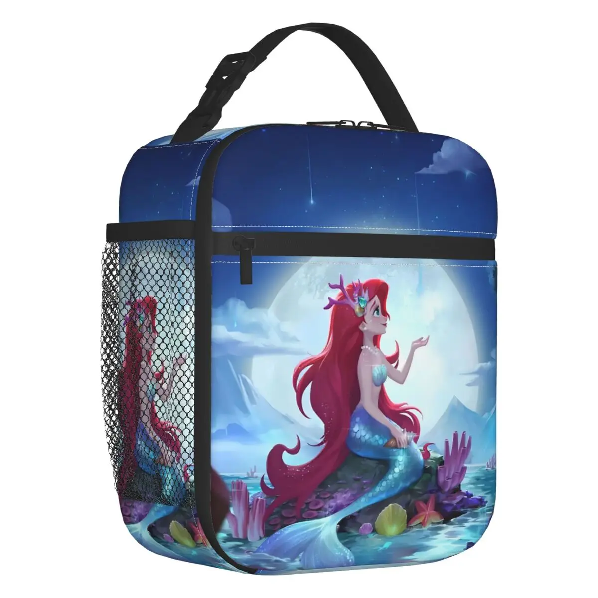 

Custom The Little Mermaid Insulated Lunch Bag for Women Portable Classical Anime Cooler Thermal Lunch Box Beach Camping Travel