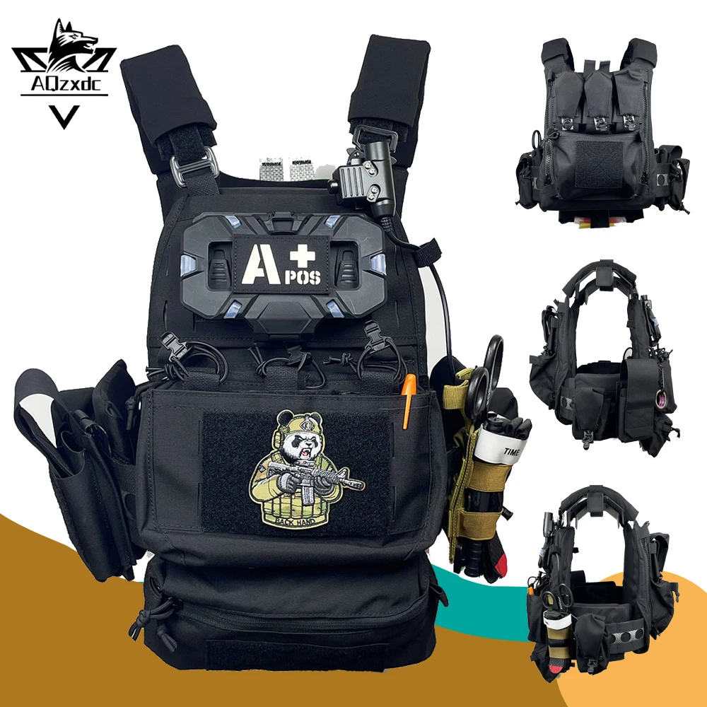 Full Set of Black Tactical Vest Airsoft FCPC V5 Multifunctional Vests Full Package Plate Carrier Vest Set  for Hunting Shooting