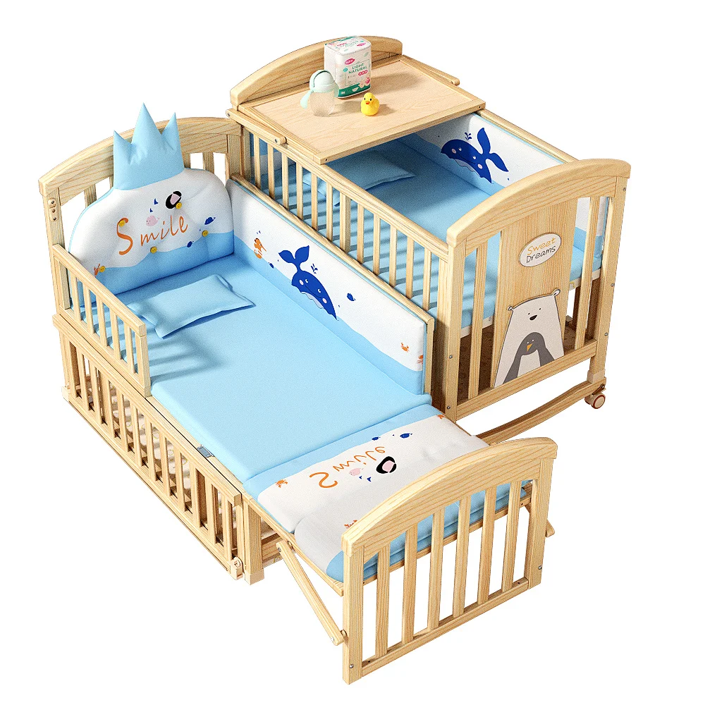 

Wholesale Factory Price Portable Wooden Baby Cot Bed OEM Customized Multifunction Solid Wood Baby Cribs for 0-6 Years Old