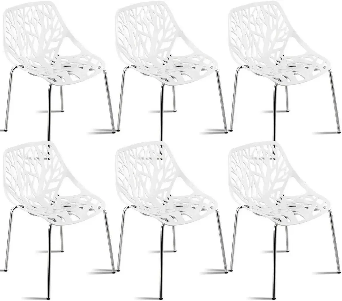 Set of 6 Modern Dining Chairs w/Plastic Feet Pads Stackable Chair Geometric Style Furniture Dining Side Chairs (6 Packs, White)