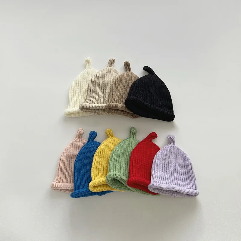 Cute Baby Knitted Pullover Cap 3-24M Kids Solid Color Woolen Hat Boys Girls Toddler Winter Warm Crochet Bonnet Children Beanies