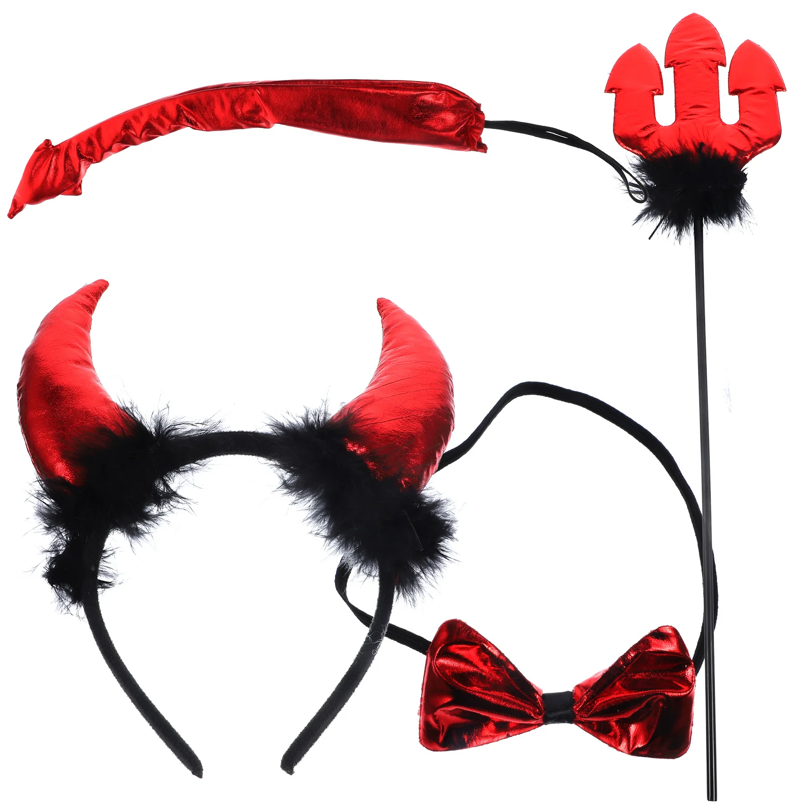 1 accesorios de juego de rol, diadema, pajarita, tenedor de pescado, cola, fiesta, Cosplay, disfraz de diablo de Halloween, conjunto de cola con orejas de diablo para fiesta