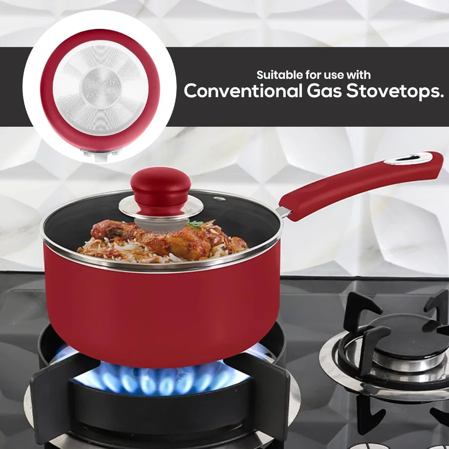 طقم قدر غير لاصق مع أغطية بسعة 1 كوارت و2 كوارت مقاسات أوعية طبخ متعددة الأغراض مثالية للمطابخ المنزلية #3