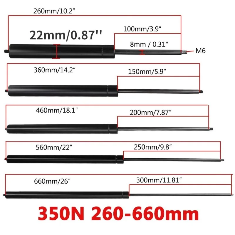 1 piece 260-660mm 350N 8mm Car Gas Strut Bars Gas Spring Hood Support Rod Shock Lift for RV Bed Window Bus Caravans