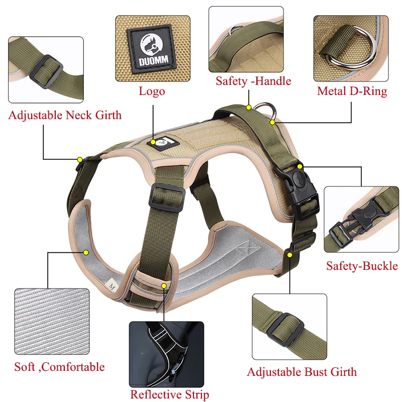 Double Layers Handle Nylon Big Dog Harness No Pull Pet Harness Vest for Medium Large Dogs Reflective Adjustable Dog Chest Straps