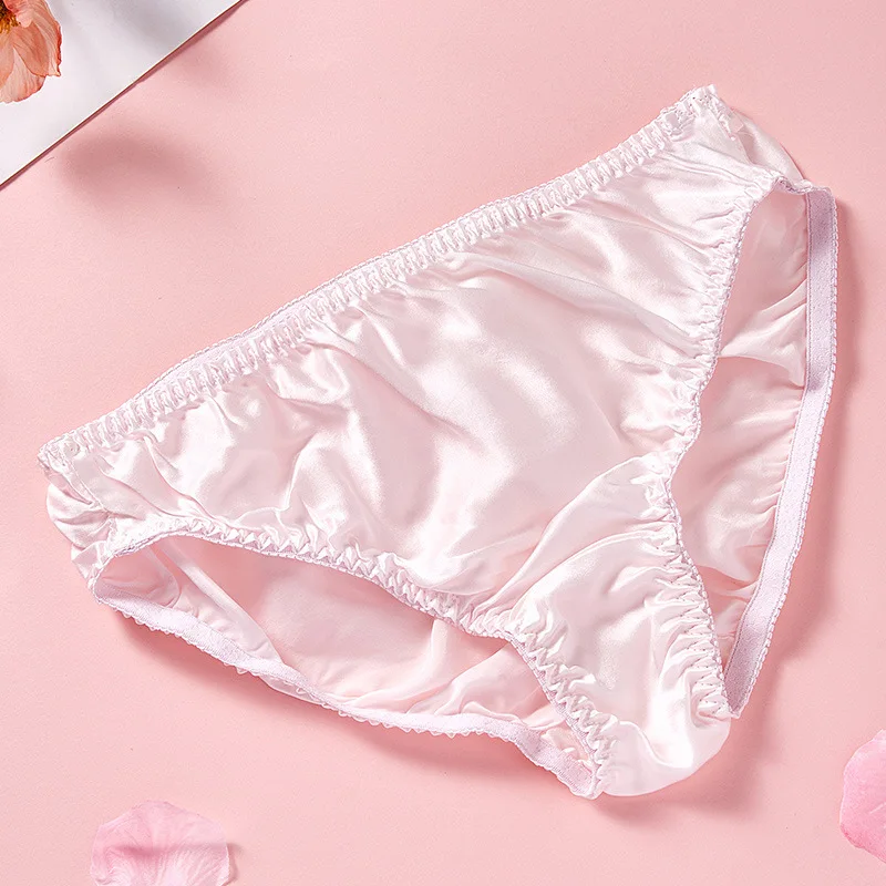 Women\'s Silk Panties Simple Little Bow Solid Color Silk Briefs Comfortable Breathable 100% Silk