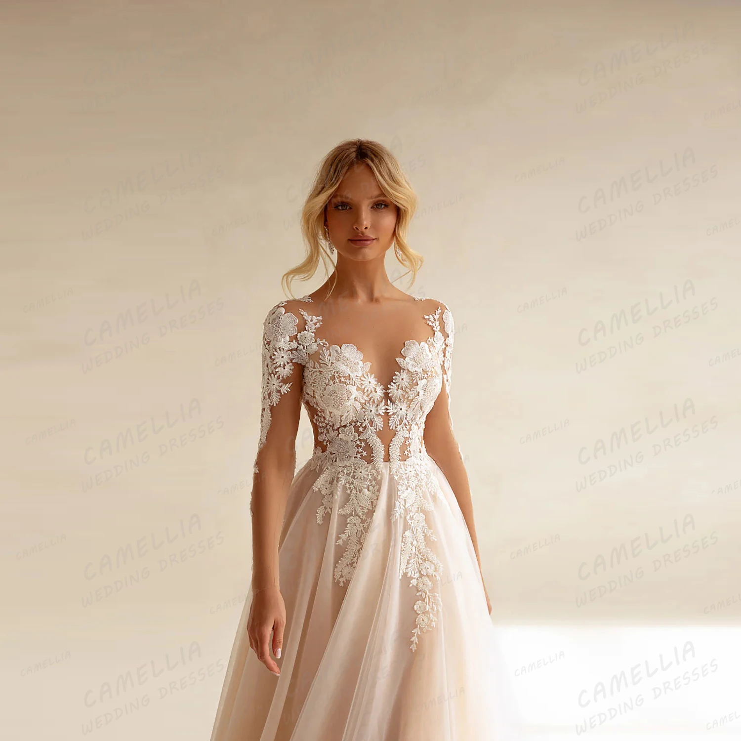 Luxury Wedding Dresses Appliques Sweetheart Women's A Line Long Sleeve Princess Bridal Gowns Vestidos De Novia Tulle Customized