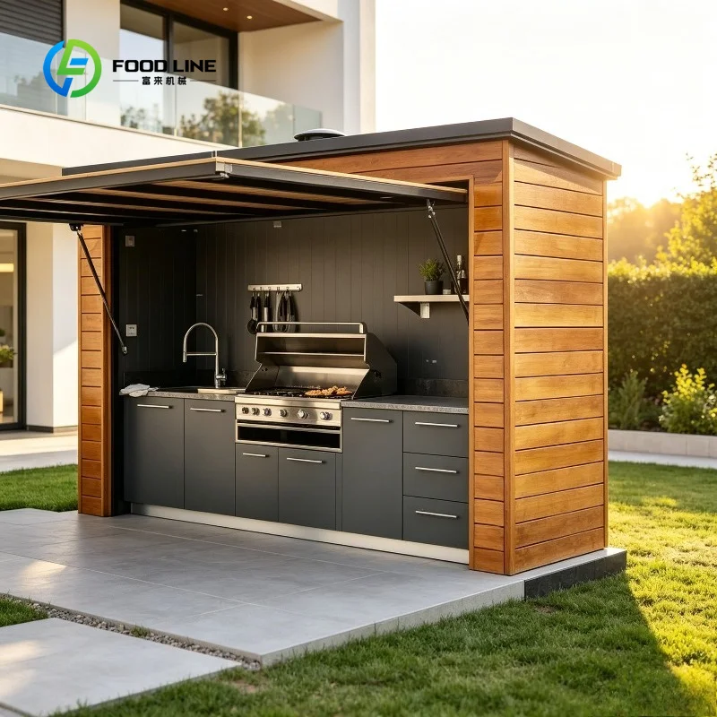 Customized Weatherproof Aluminum Modular Outdoor Kitchen Pod with BBQ Grill Storage Cabinets Eco-Friendly & Portable