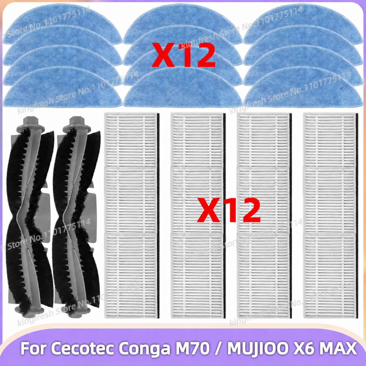 Compatível para ( Cecotec Conga M70 / Conga M70 Genesis / MUJIOO X6 MAX ) Peças de aspirador Escova de rolo principal Filtro HEPA Pano de esfregão Acessórios