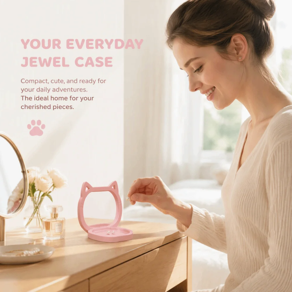 Cute Cat Ear Shaped Jewelry Boxes Dustproof Transparent PE Film Jewelry Display Rack Mini Portable Floating Storage Boxes Travel