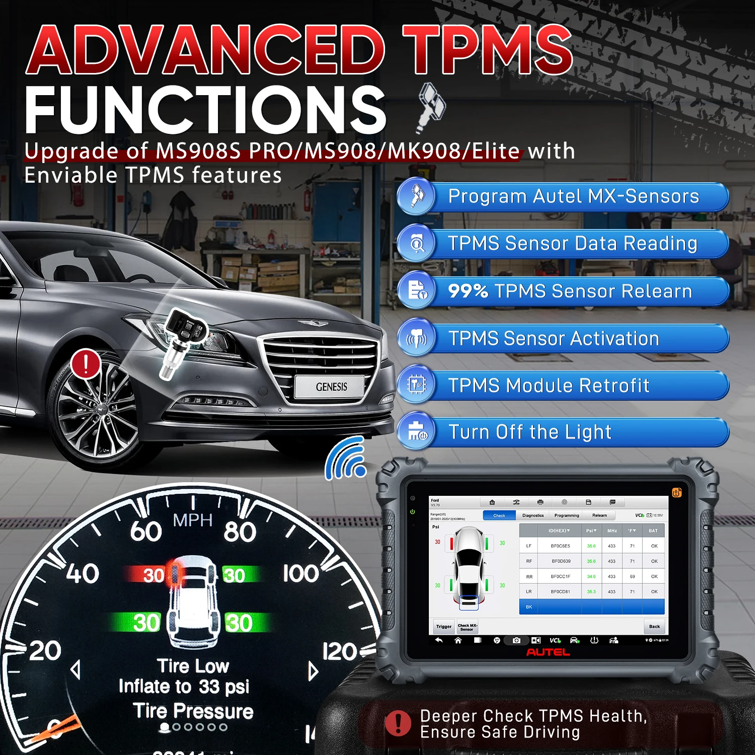 Autel MK906 Pro-TS With Full TPMS Functions, 8.5mm camera MV108S ECU Coding,36+ Service,Active Test Car Diagnostic Tool