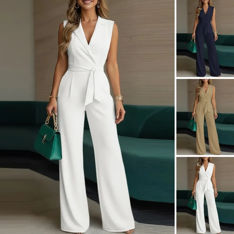 ZANZEA 2026 Sommer-Romper Modische Ärmellose Damen-Jumpsuits Elegante Büro-Overalls mit Weitem Bein und Reverskragen – Detail 6