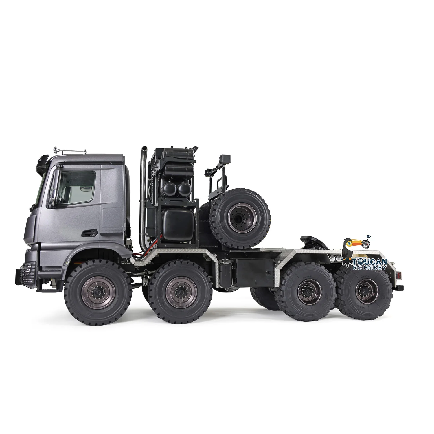 

RC Metal 4 Axles Trailer with Electric Tail-board Lifting Legs for 1/14 JDM 189 Remote Control Tractor Truck Model Toy TH23495