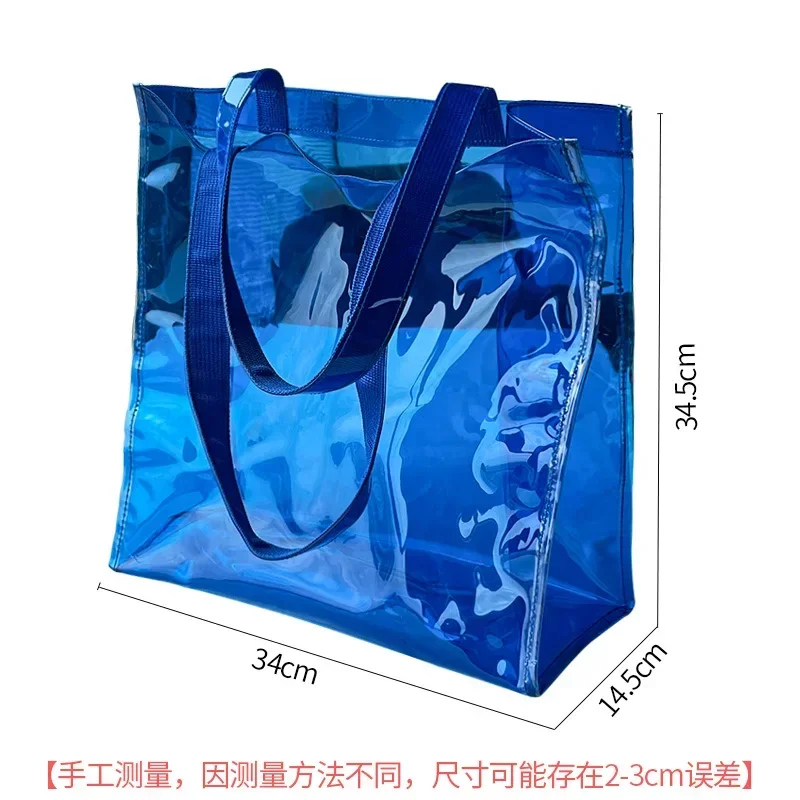 Transparent PVC Waterproof Tote Bag Reusable Handbags Fashion Portable Casual Women\'s Travel Shopping Bag Thick Handbags