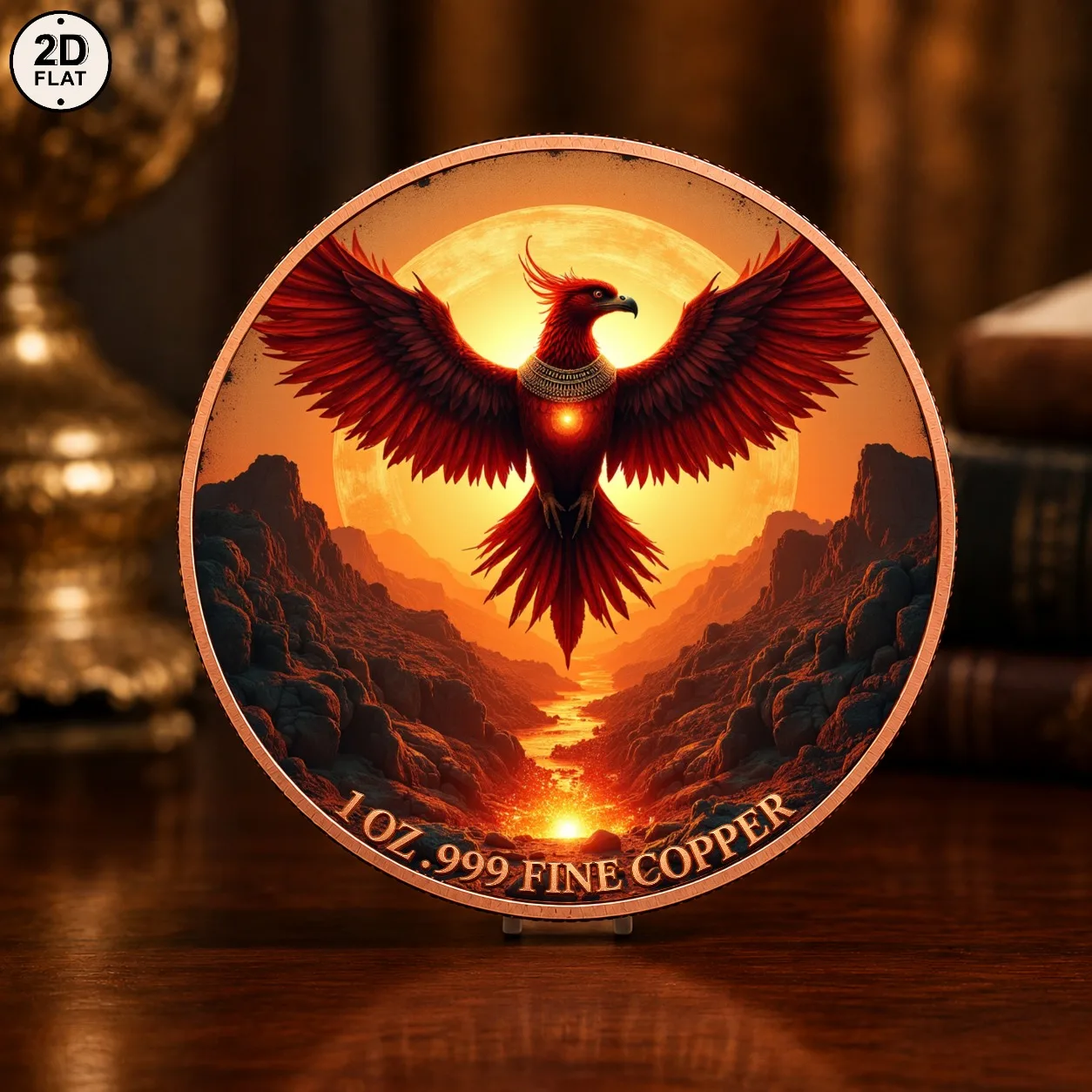 1pc 1oz .999 Fine Copper Legendary Egyptian Phoenix Commemorative Coin Majestic Red Phoenix Collectible Medal Myth Art Ornament