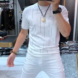 Fashion Korean Casual Minimalist Pullover O-Neck Summer Boyfriend New Patchwork Printing Fashion Slim All-match T-Shirts Top