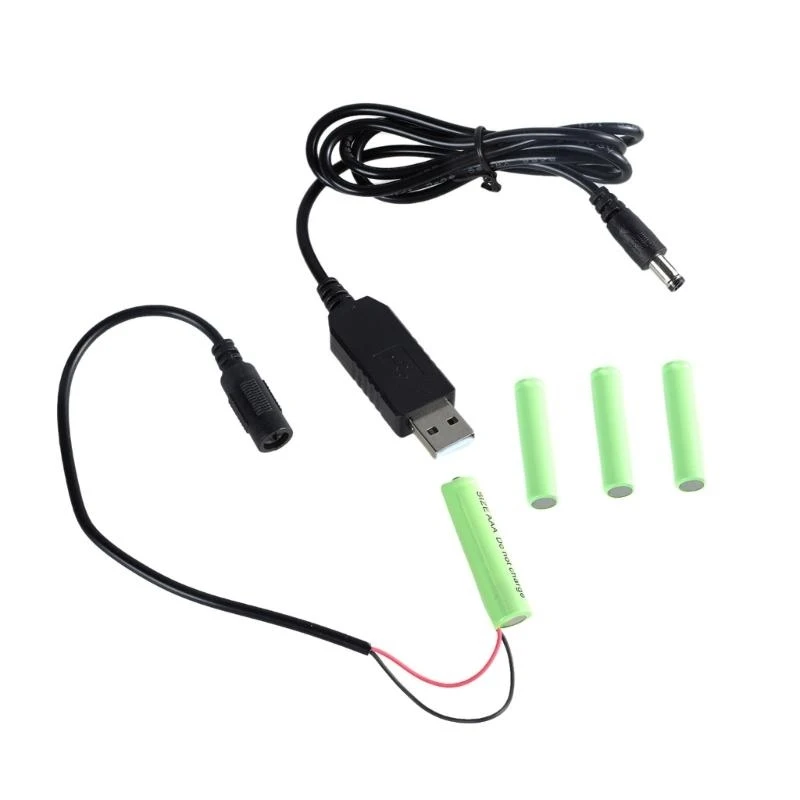 W91A 3A Dummy Battery Adapter USB Power Supply Cable Cord Replace 4pcs 1.5V AM-4 LR03 3A Batteries for Camera LED Light