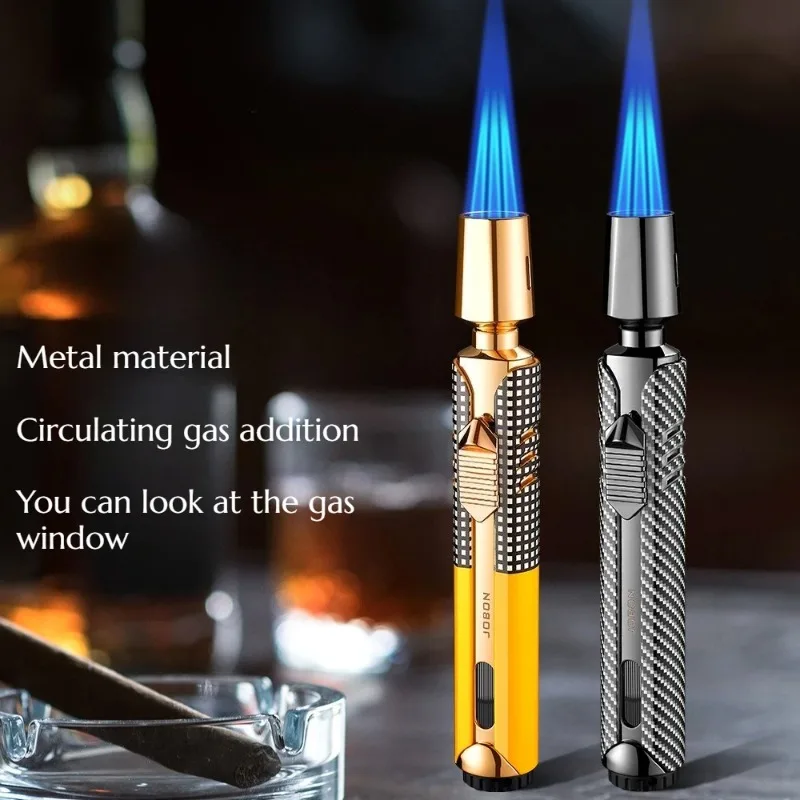JOBON Metal 3 Flame Windproof Jet Blue Flame Butane Gas Torch Lighter Visible Gas Window Outdoor BBQ Kitchen Cigar Lighters