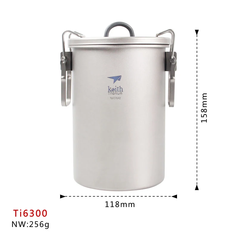 Keith Titanium rijststomer 900 ml, campingkeuken pannenset Titanium pot, voedselcontainer met deksel en handvat mok Ti6300