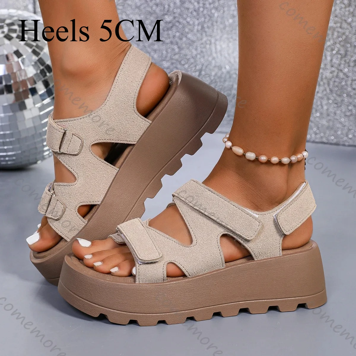 Comemore Retro Sandals for Women Summer 5CM Open Toe Platform High Heels Ladies Shoes Casual Heightening Sandalias Femininas