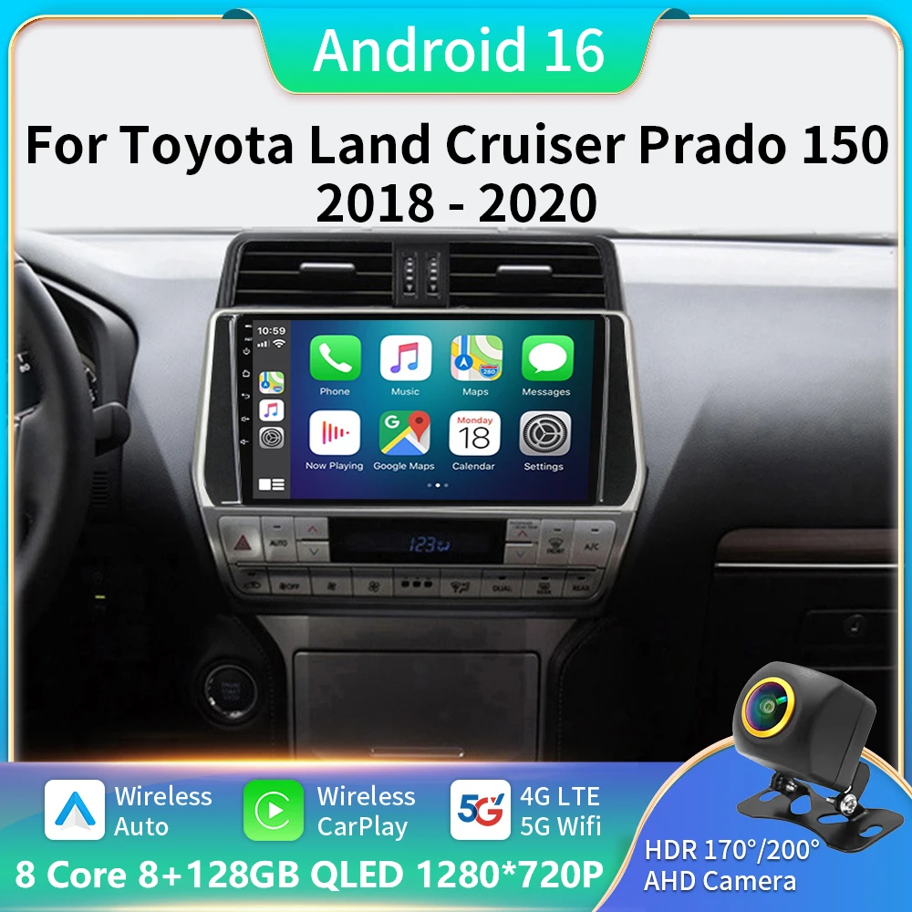 Android 16 For Toyota Land Cruiser Prado 150 2018 - 2020 Carplay Auto GPS Car Radio Navigation Multimedia Video Player Stereo BT