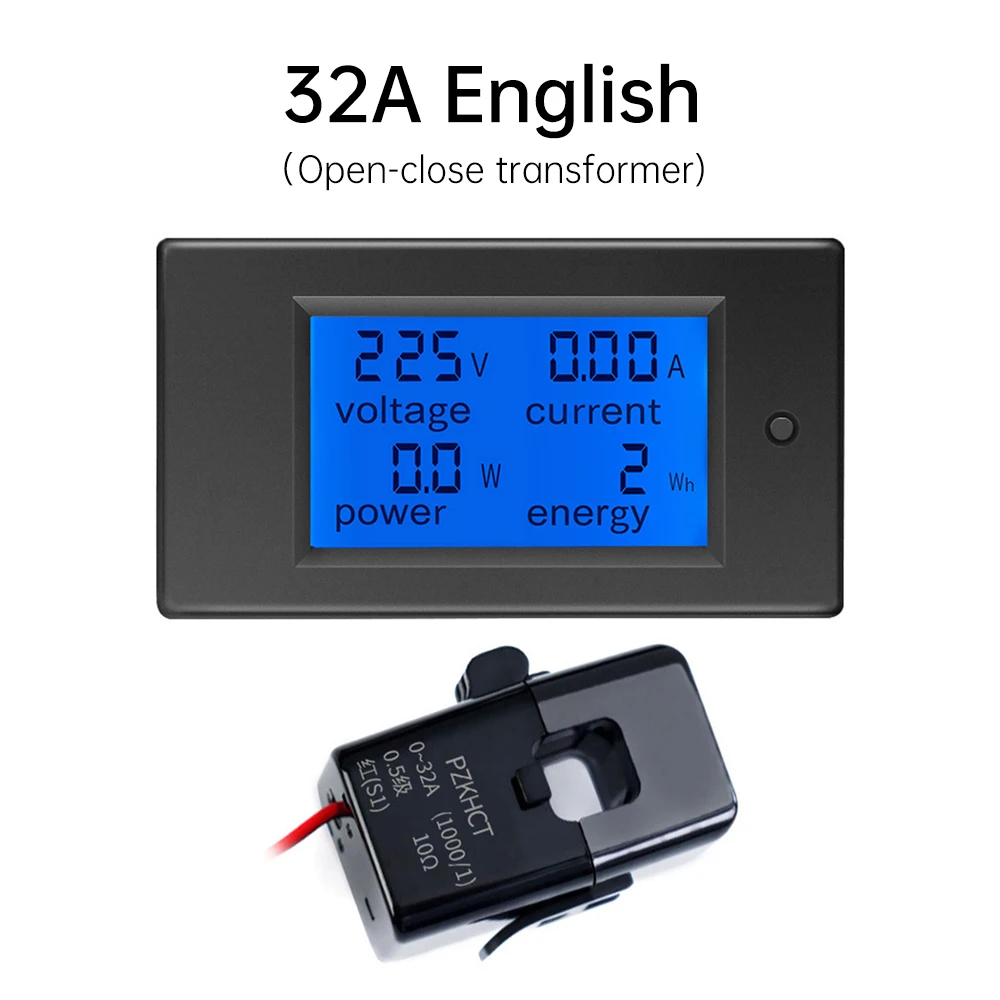 Imagem -04 - Digital Lcd Display Voltímetro Amperímetro Wattmeter Power Energy Meter Volt Tester Bobina ct ac 80260v 110v 220v 32a 63a
