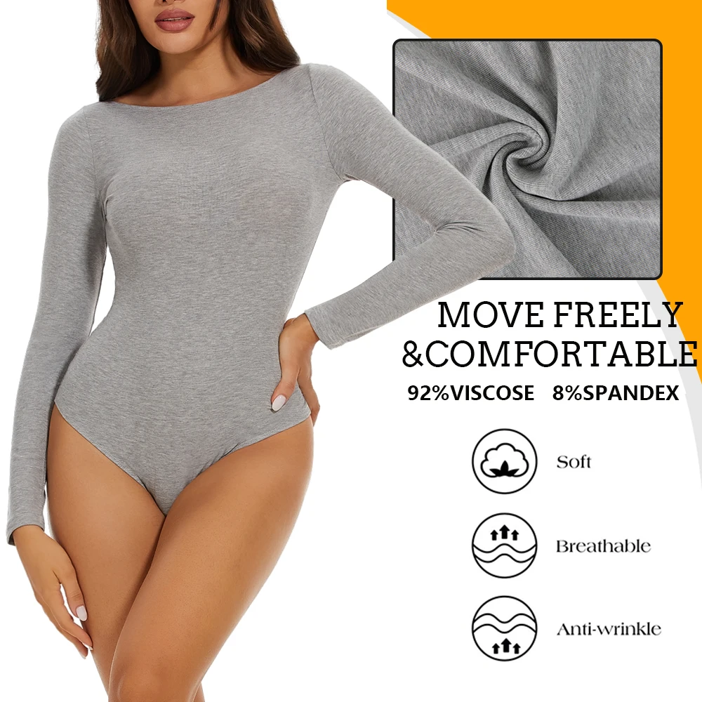 Women\'s Round Collar Elastic Bodysuit Long Sleeve Jumpsuit Shapewear Shaper Lady Sexy Seamless Female Warm Clothes Autumn Winter