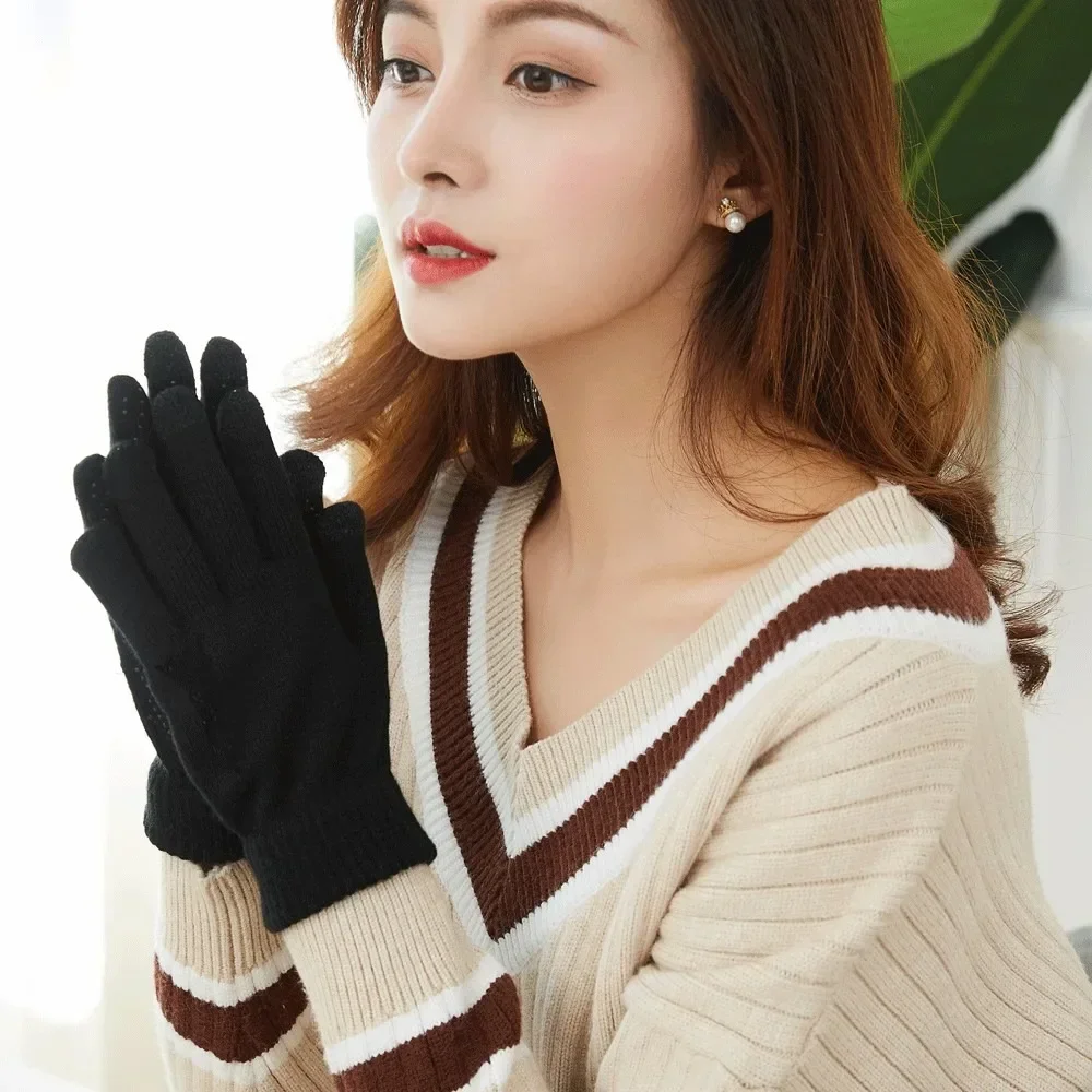 Custom Logo Winter Gloves Thickened Fleece Warm Knitted Touchscreen Compatible Gloves for Men Women Outdoor Sports