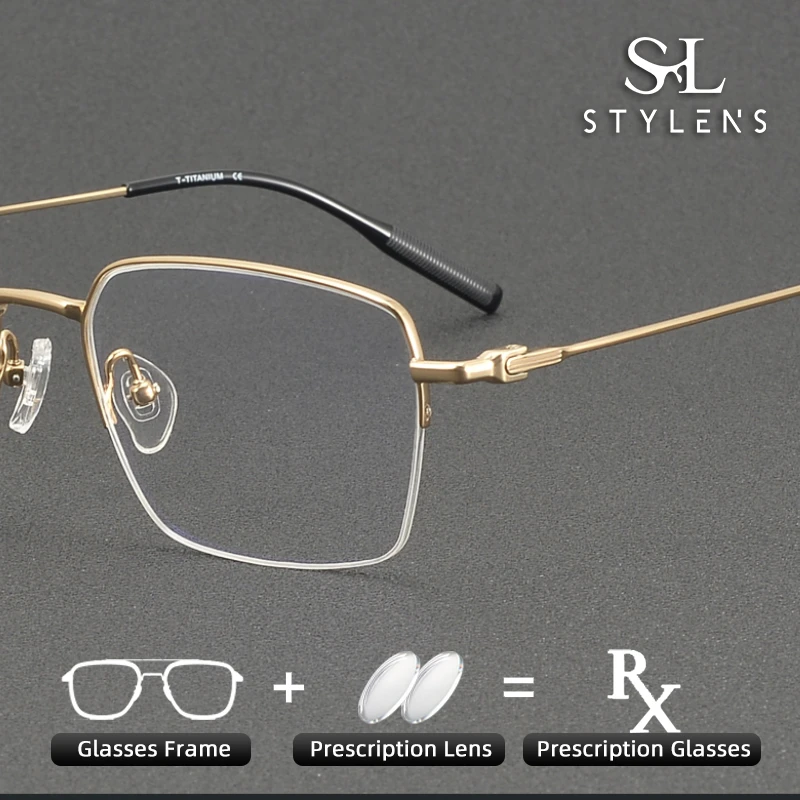 

STYLENS из чистого титана с тонкими краями, полурамка, оптические очки по рецепту для мужчин и женщин, новые прогрессивные очки с защитой от синего света 81020