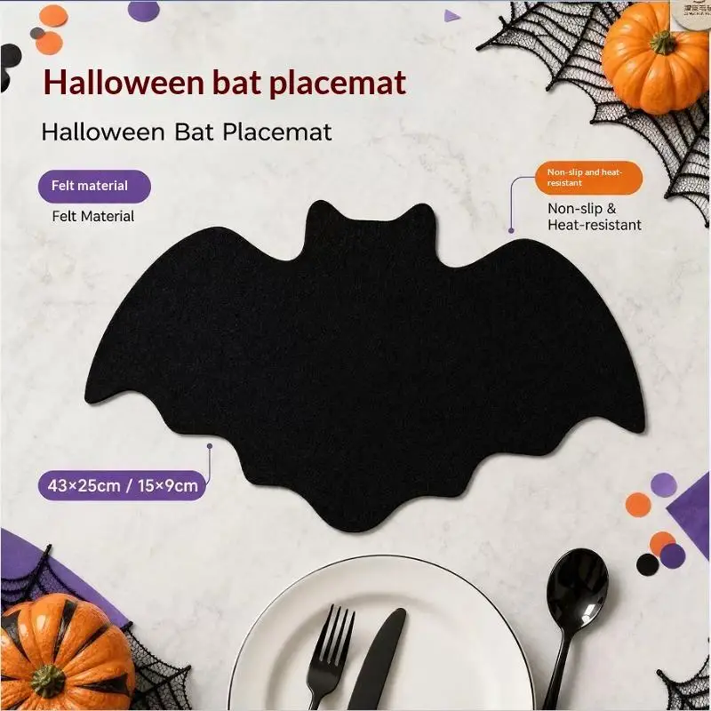 10Pcs Halloween Felt Bat Meal Mat Heat-insulating Coaster Anti Slip And Heat-resistant Dining Table Decoration Utensil Mat