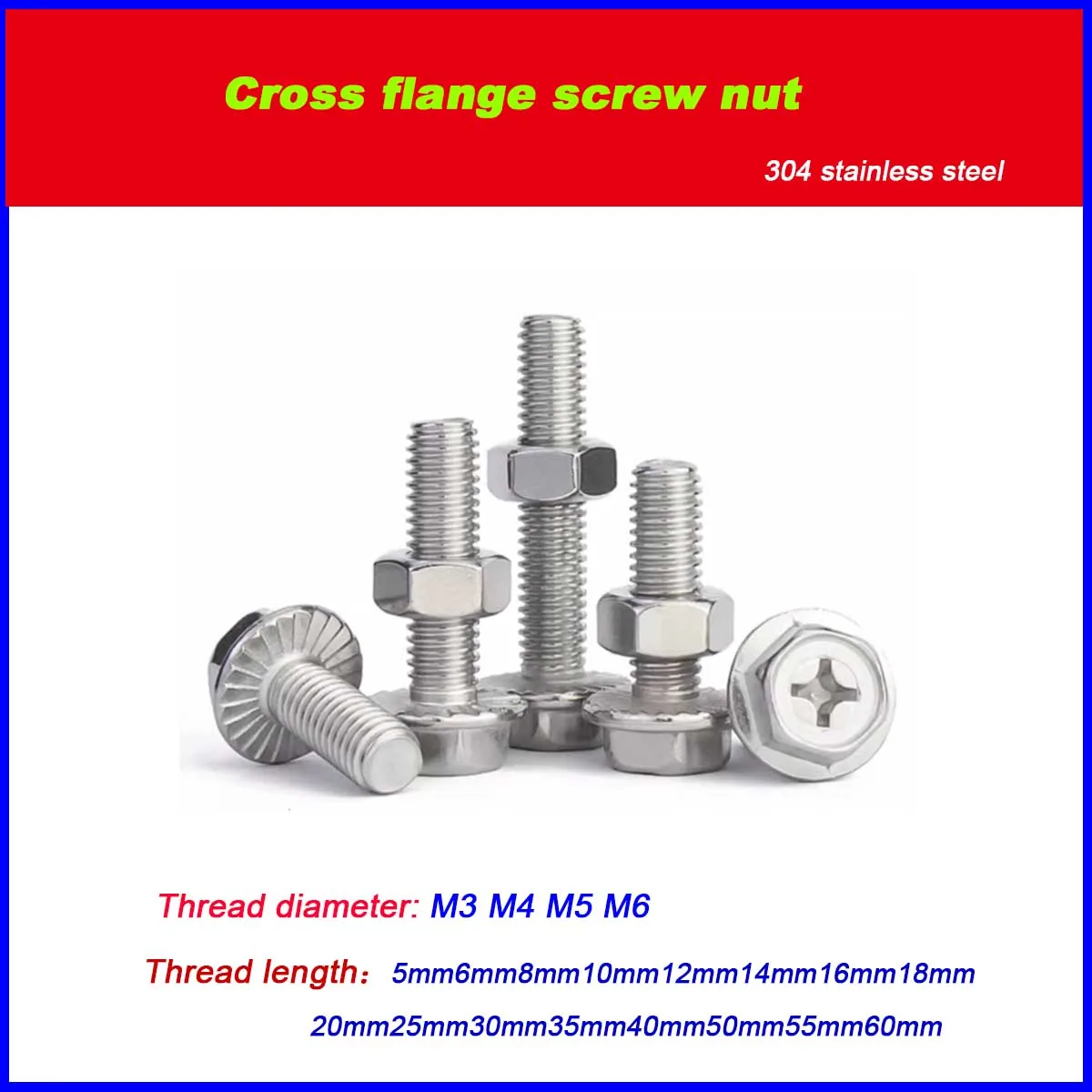 

External Hexagonal Bolt with Washer Screw/ Stainless Steel Cross Flange Screw and Nut Combination