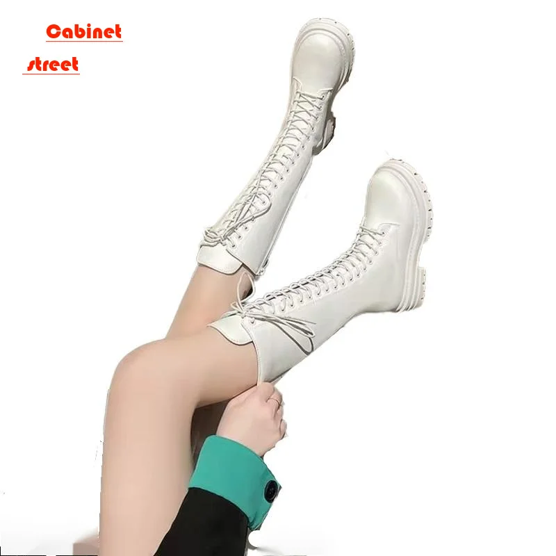 

Autumn Winter 2024 Thigh-high Ankle Snow Boots Women Knee-high Martin Plus-size Platform Lace-up Rider Mid-calf Female Shoes