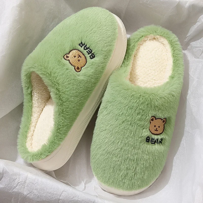 New Winter Home Slippers Women Soft Comfort Furry Shoes Men Casual Warm Plush Slides Couples Indoor Bedroom Non-Slip Floor Flats