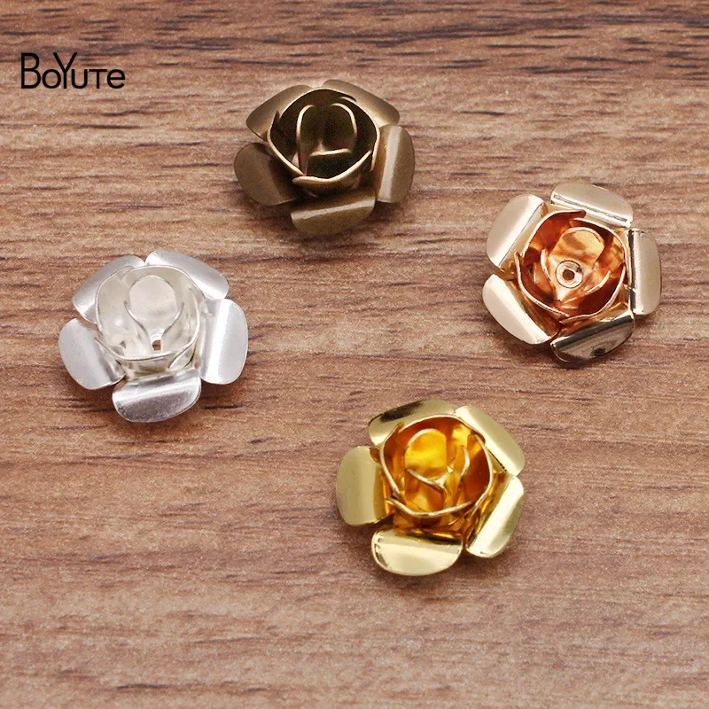 BoYuTe (100 Pieces/Lot) 11-15-18MM Metal Brass Rose Flower Materials Handmade Diy Jewelry Accessories Wholesale