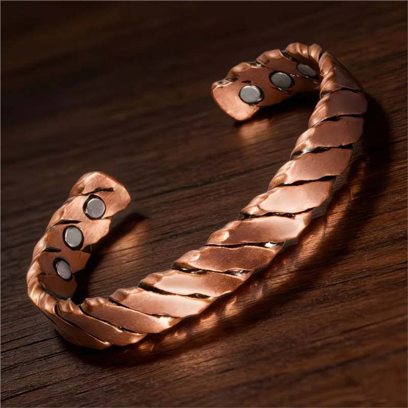 Vintage Copper Magnetic Cuff Bracelet for Women Men Geometric Unisex Adjustable Bracelet Party Jewelry Gifts
