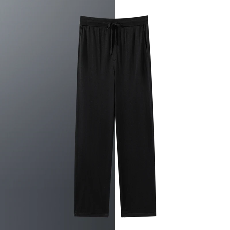 High-End Worsted 100%Mulberry Silk Trousers Men's Straight Casual Pants Solid Color Thin Elastic Waist Loose Soft Knitwear Pants